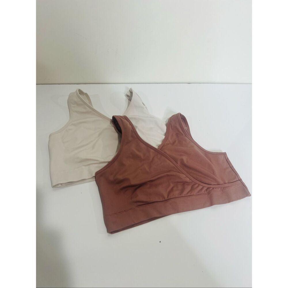 Auden Nursing Unlined Seamless Bras Pair Mauve & White Sz L